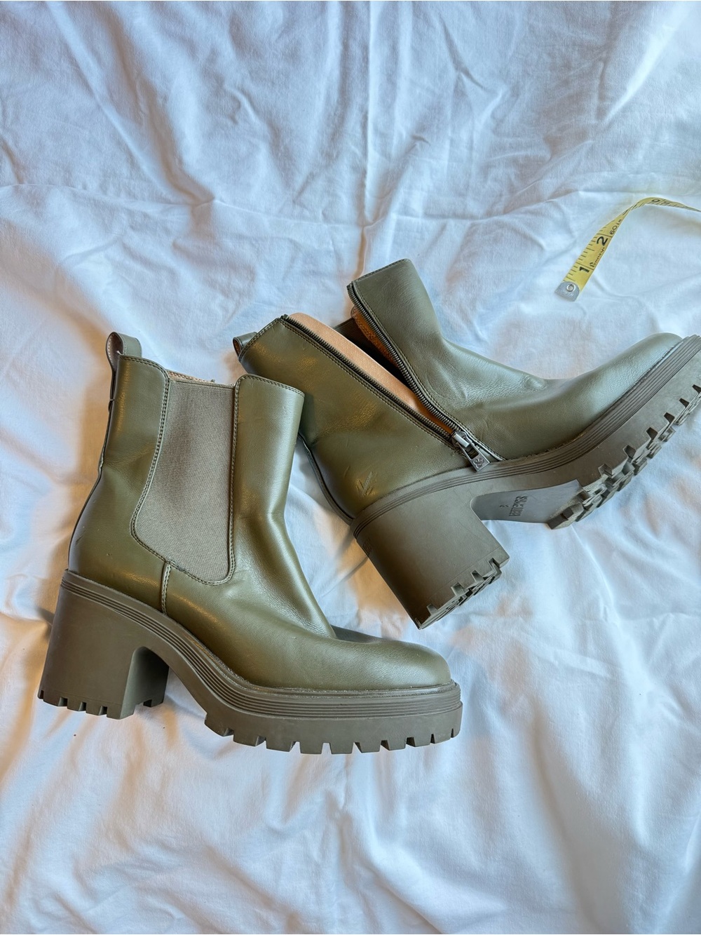 Sam & Libby Olive Green Lug Sole Block Heel Chelsea Boots